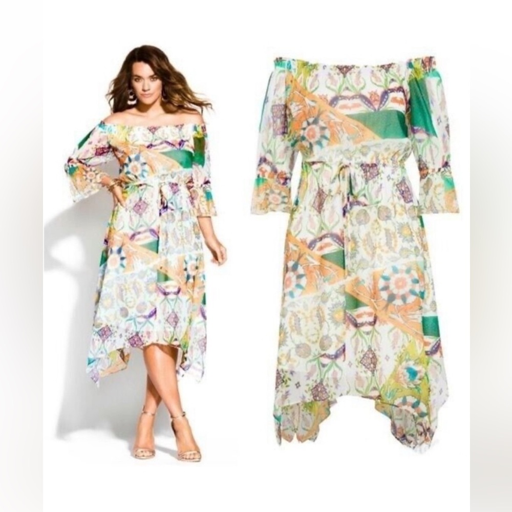 City Chic Blue and Orange Asymmetrical Sundress - Small/16 - NWT - Stunning! 💚